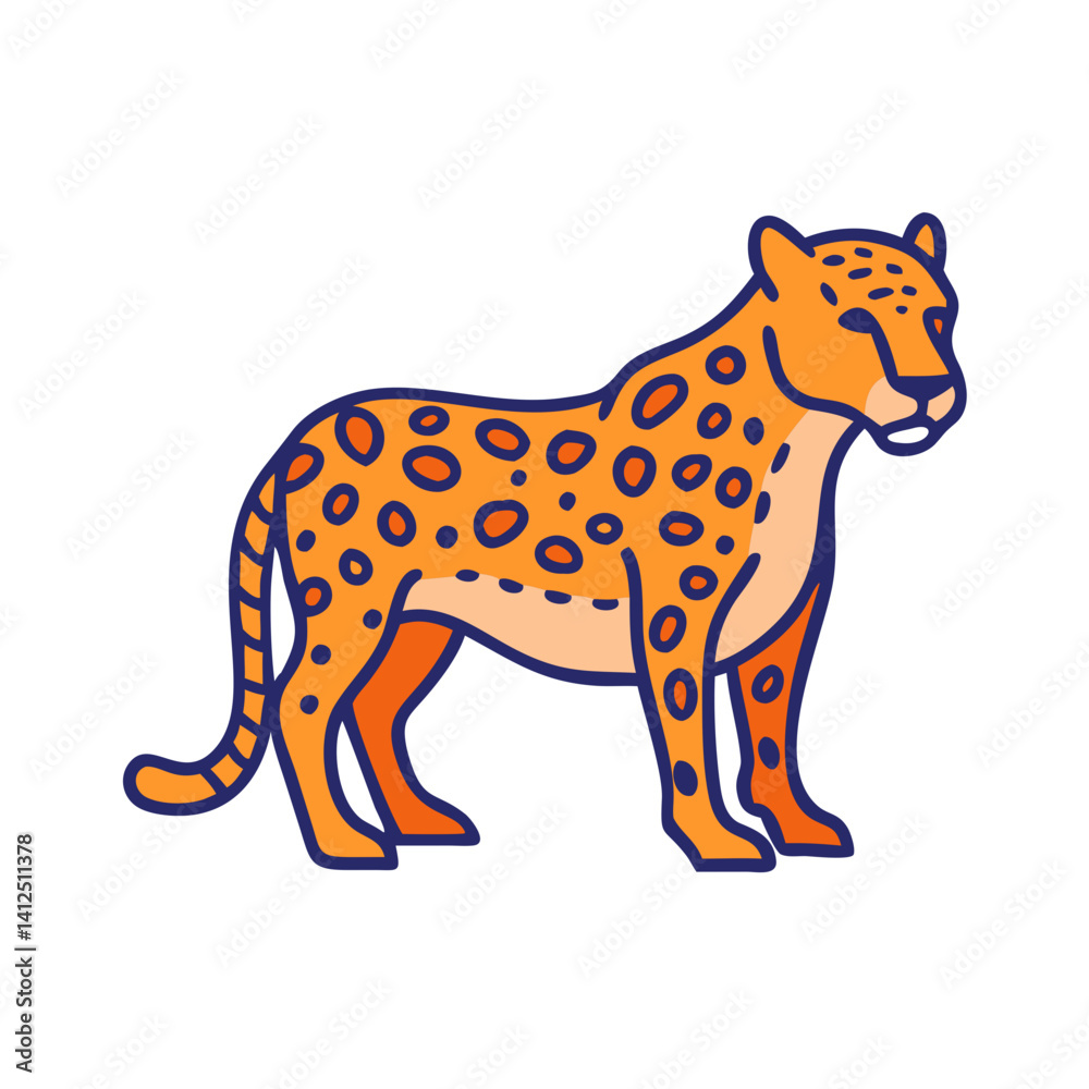 Fototapeta premium Cartoon Cheetah Illustration on Black Background, Vector Design