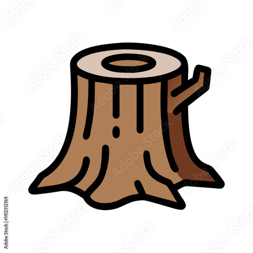 Stylized Tree Stump with Branch Isolated on Black