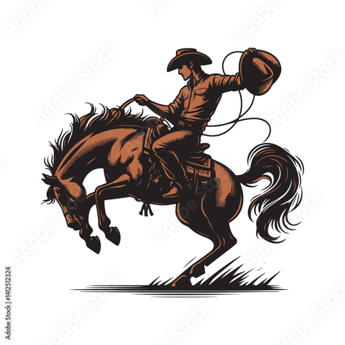 A cowboy baking horse , color line art vector.