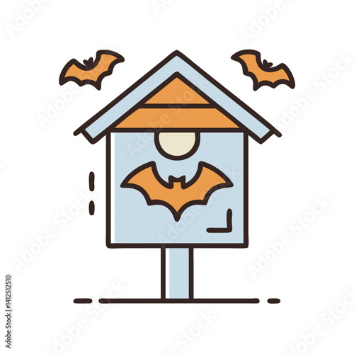 Cute Bat House Icon: Halloween Vector Illustration