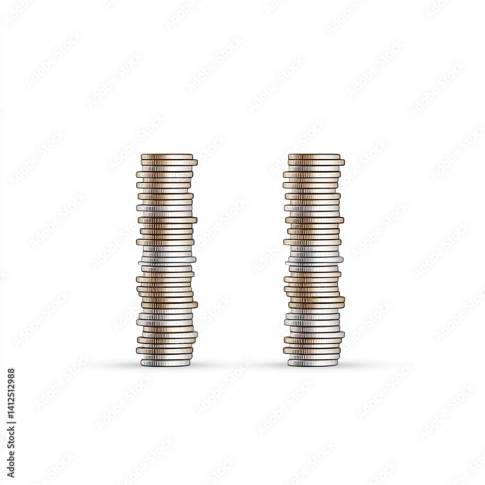 Two tall stacks of coins represent financial growth. Two tall stacks of coins represent financial growth.