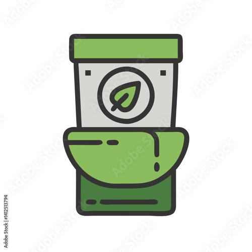Eco-friendly composting toilet icon with leaf symbol illustration