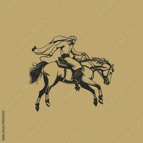 A cowboy baking horse , color line art vector.