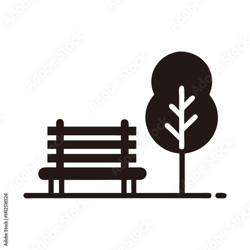 Minimalist Park Scene: Bench and Tree Icon Design
