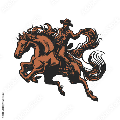 A cowboy baking horse , color line art vector.