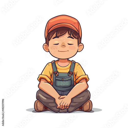 Peaceful Child in Meditation Pose A Serene Illustration