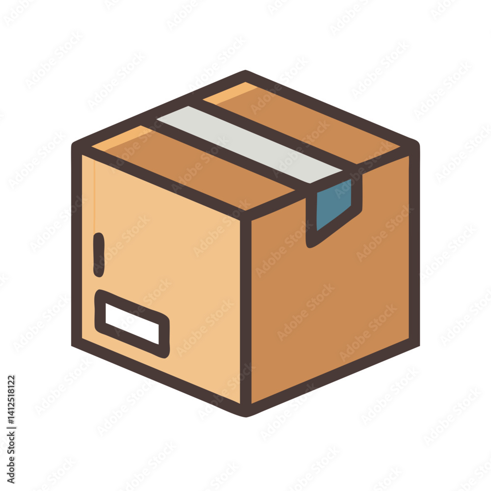 Cartoon cardboard box package on black background delivery concept Cartoon cardboard box package on black background delivery concept