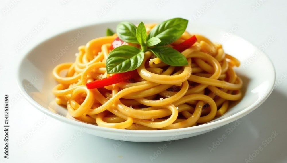 Stir-fried noodles with vegetables, white backdrop, asia, fresh Stir-fried noodles with vegetables, white backdrop, asia, fresh