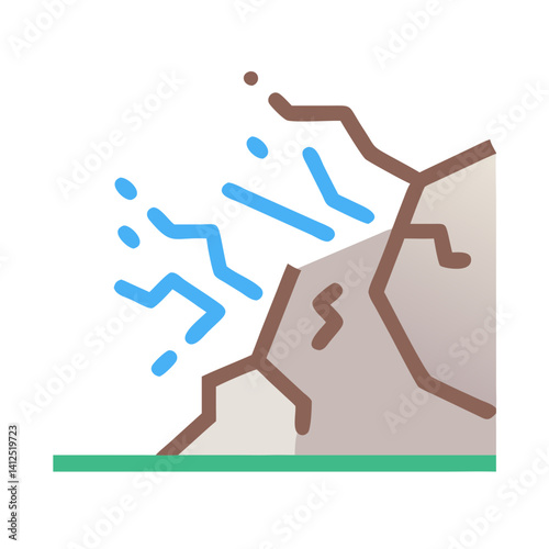 Landslide hazard vector icon with falling rock debris