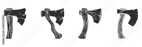 Vintage Axes Silhouette Set. Rustic Tool Collection For Woodworking And Logging Themes. Isolated Vector Illustration Collection
