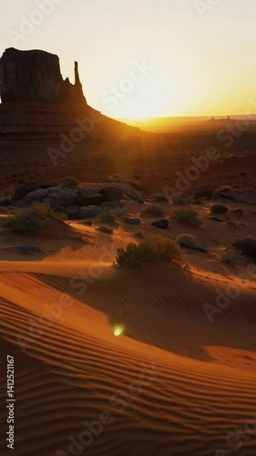 Evening Sun in a Desert Horizon With Light and Color Change