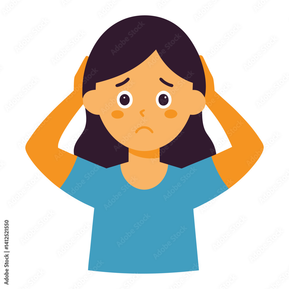 a girl with a clutching head overwhelmedvector illustration on white background a girl with a clutching head overwhelmedvector illustration on white background
