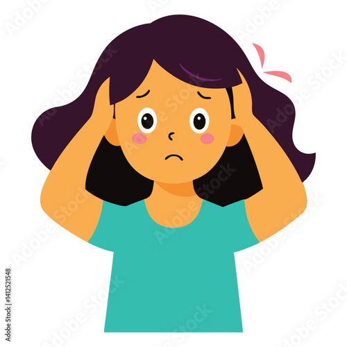  a girl with a clutching head overwhelmed vector illustration on white background