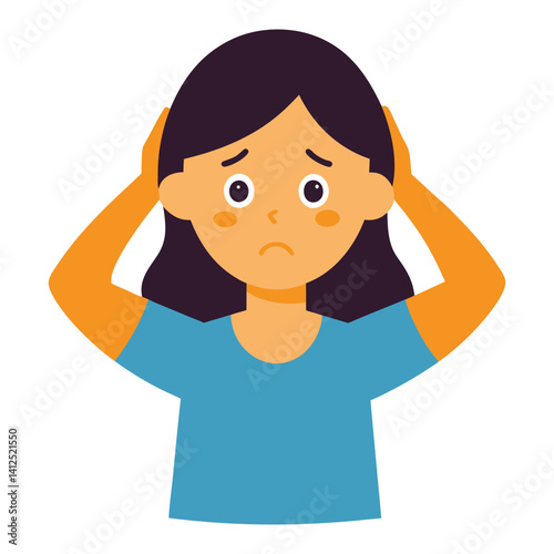  a girl with a clutching head overwhelmedvector illustration on white background