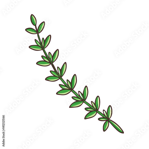 Illustration of a sprig of thyme on black background