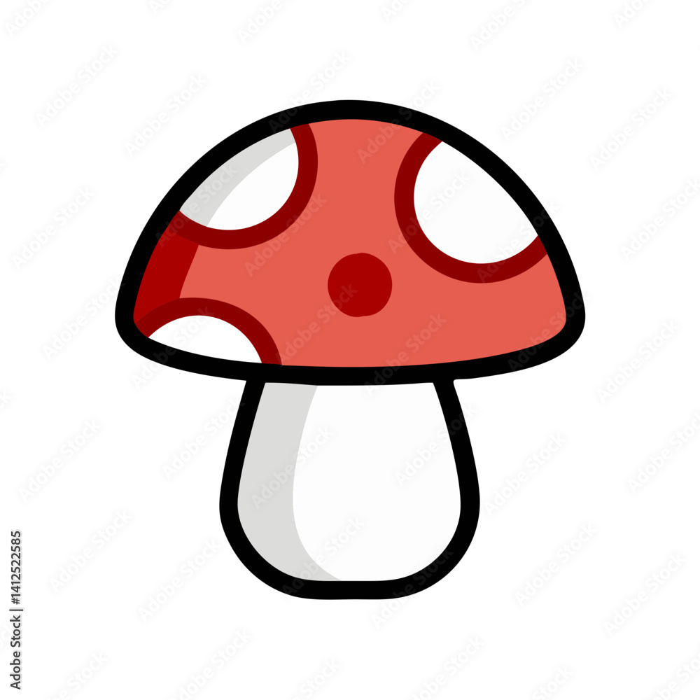 Toadstool Cartoon Mushroom, Simple Illustration on Black Background Toadstool Cartoon Mushroom, Simple Illustration on Black Background