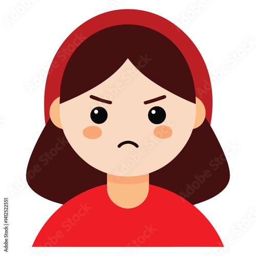  a girl with a frowning with red cheeks vector illustration on white background