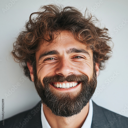 Business man on clean background, close up portrait of a smiling man in a suit