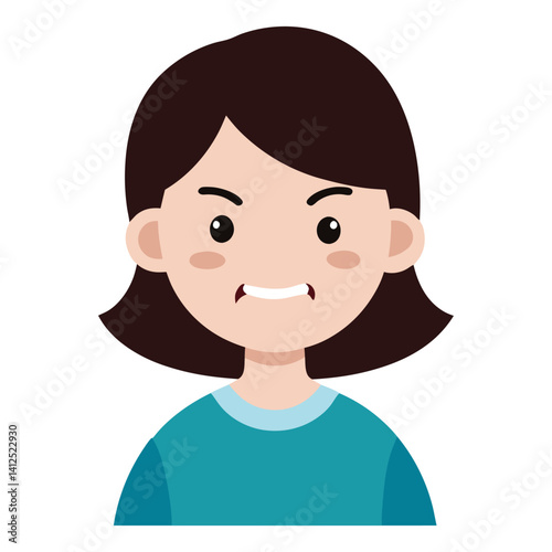  a girl with a gritting teeth clenched jaw vector illustration on white background