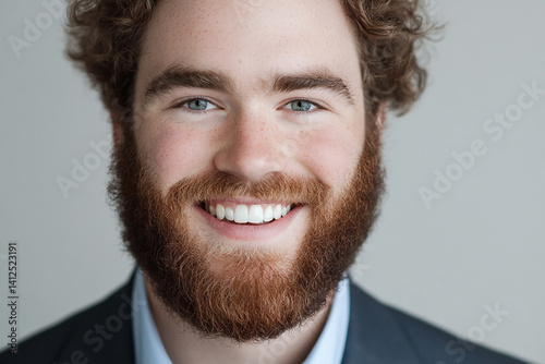Business man on clean background, close up portrait of a smiling man in a suit