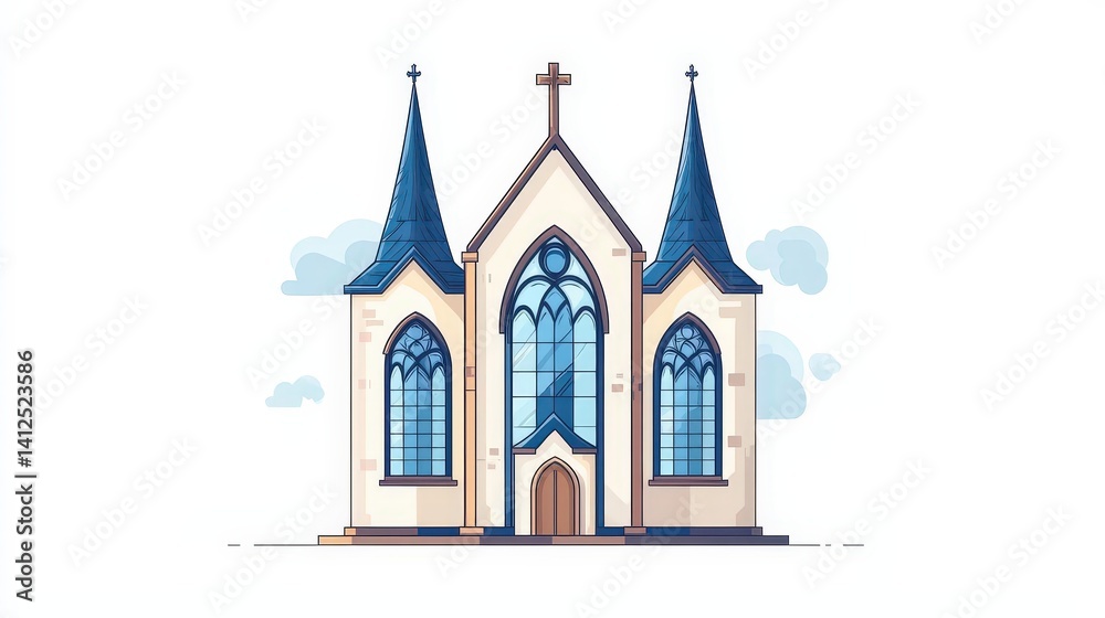 Fototapeta premium Historical cathedral windows, sacred decorations, white background, flat design illustration