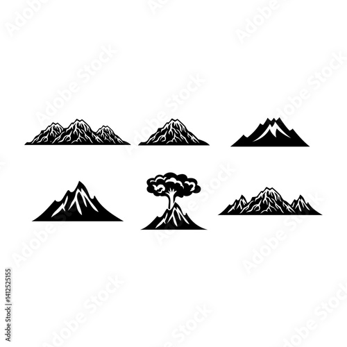 Set of eruption mountain isolated on white background.