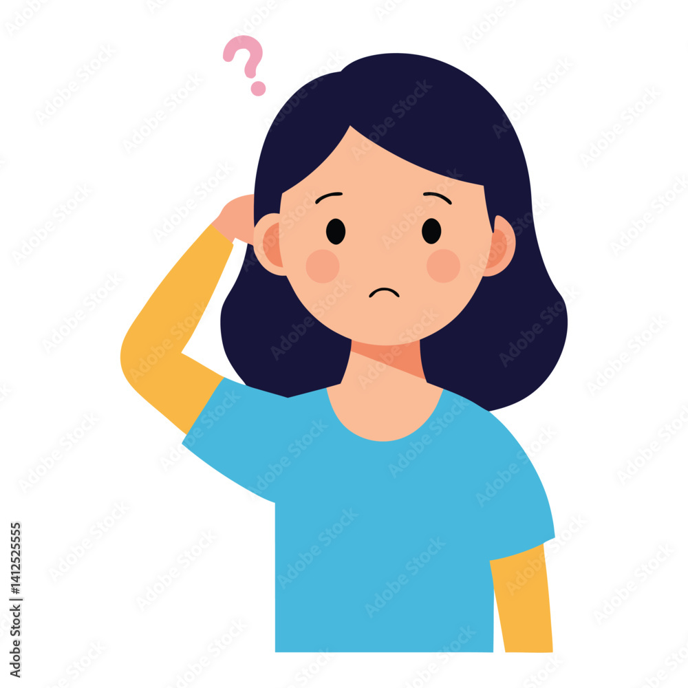 a girl with a scratching head in confusion vector illustration on white background a girl with a scratching head in confusion vector illustration on white background