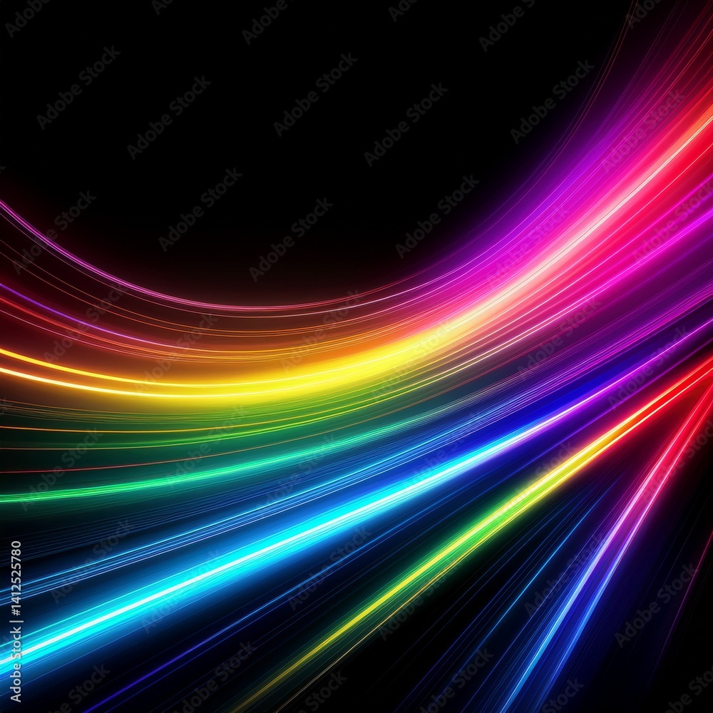 Fototapeta premium Abstract border frame of blurred colorful stripes of light, gradient effect with glowing and motion background, graphic resource