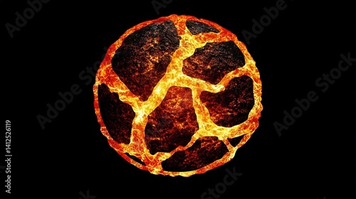Obraz na płótnie Cracked Spherical Object with Orange Illumination on Black Background w salonie