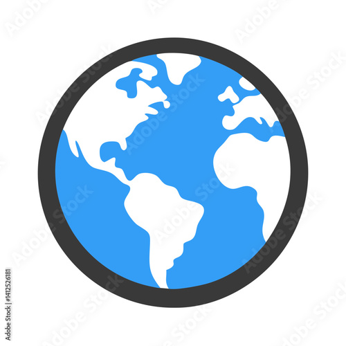 Blue Planet Earth Icon with Continental Land Masses