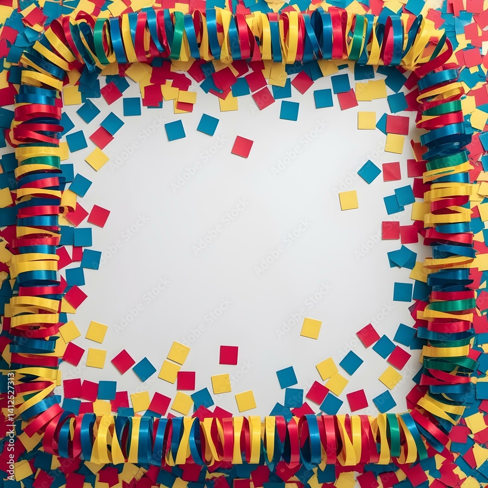 Fototapeta premium A festive arrangement of colorful confetti and ribbons scattered across a transparent background.