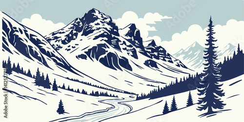 winter landscape with mountains