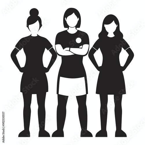Vector silhouette of a female street soccer player juggling or performing freestyle tricks, dynamic pose with one foot mid-juggle, athletic and playful stance, black silhouette on a clean white backgr