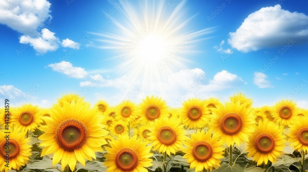 Sunflowers in a field under a bright blue sky Sunflowers in a field under a bright blue sky