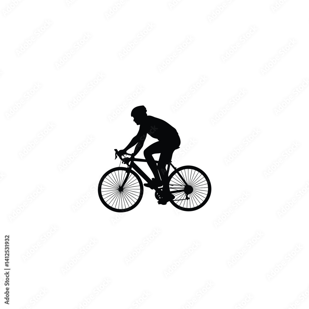 Fototapeta premium Man riding a bicycle silhouette on white background