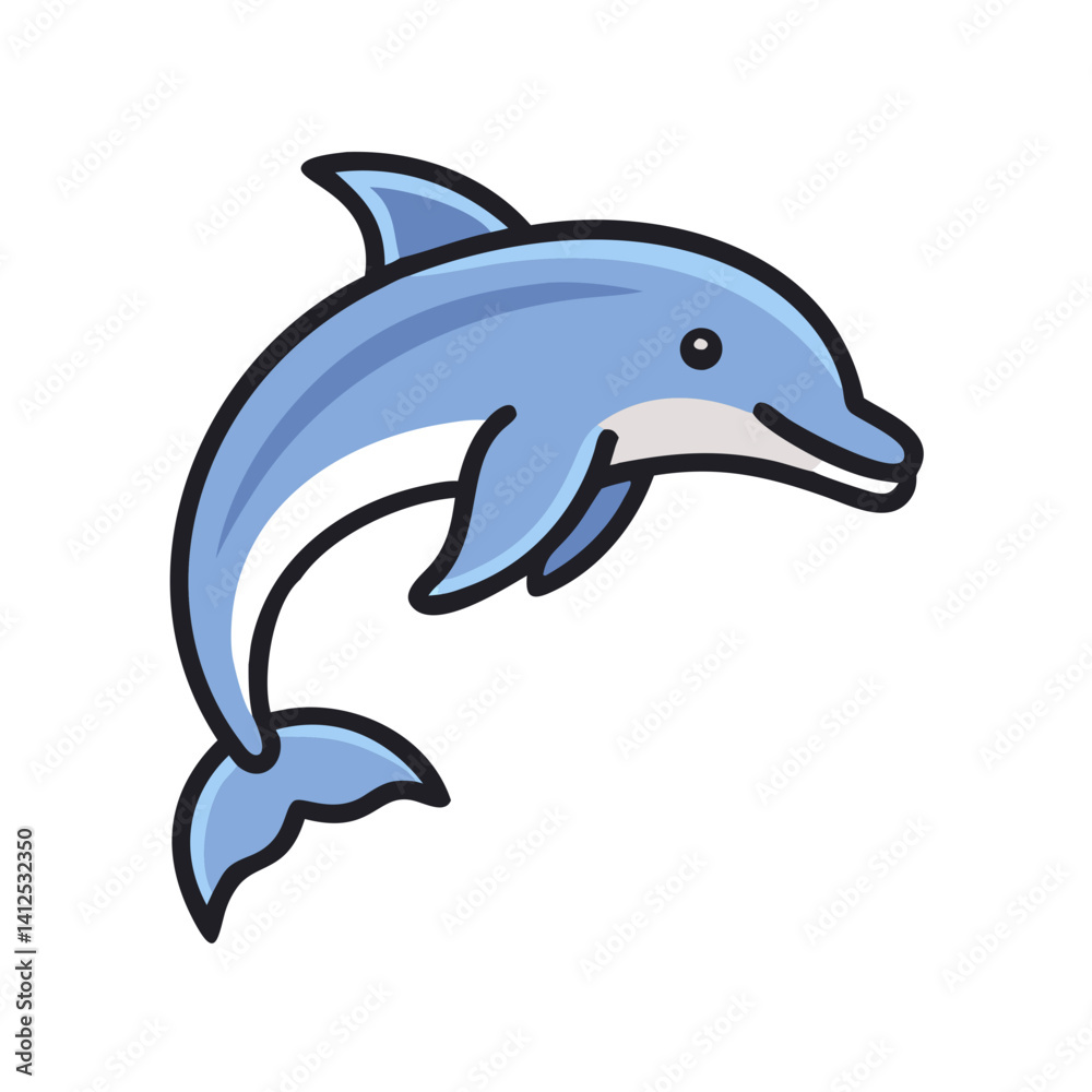 Fototapeta premium Cute cartoon dolphin vector illustration on black background