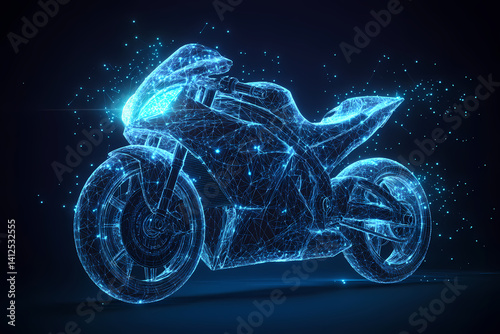 Wallpaper Mural Digital Speed: A futuristic digital rendering of a sleek sportbike motorcycle, its form rendered in glowing blue lines against a dark backdrop, evoking a sense of speed and innovation.  Torontodigital.ca