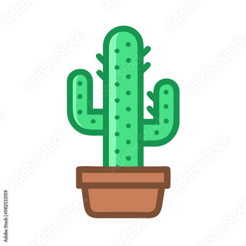 Cartoon Cactus in Pot Illustration on Black Background
