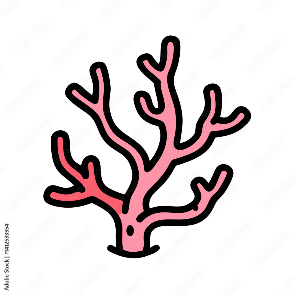 Pink coral silhouette on black background design element Pink coral silhouette on black background design element