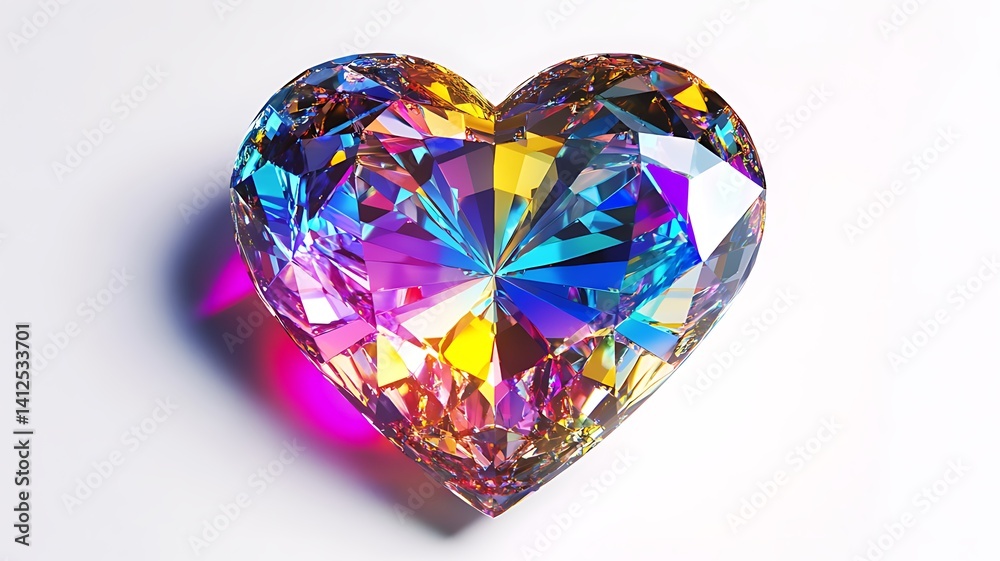 Fototapeta premium Heart Shaped Diamond Iridescent Multifaceted Prisma