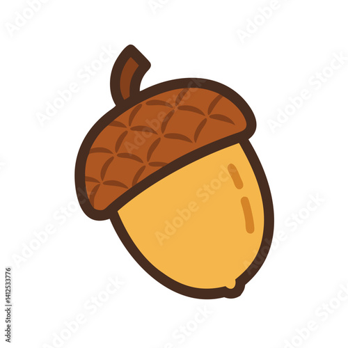 Cartoon Acorn on Black Background, Autumn Symbol