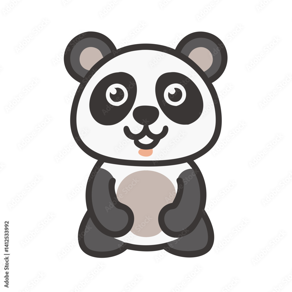 Naklejka premium Cute Cartoon Panda Character Illustration on Black Background