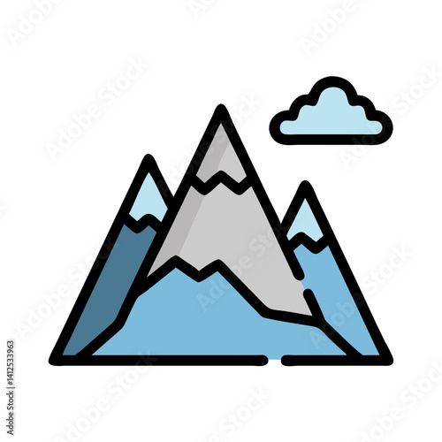 Minimalist mountains illustration in blue and gray hues