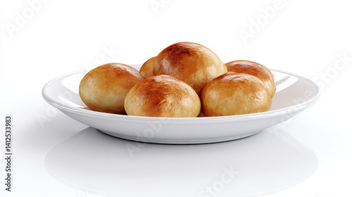 Obraz na płótnie Freshly baked pirozhki on white plate, golden brown and soft, perfect for delightful snack or meal w salonie