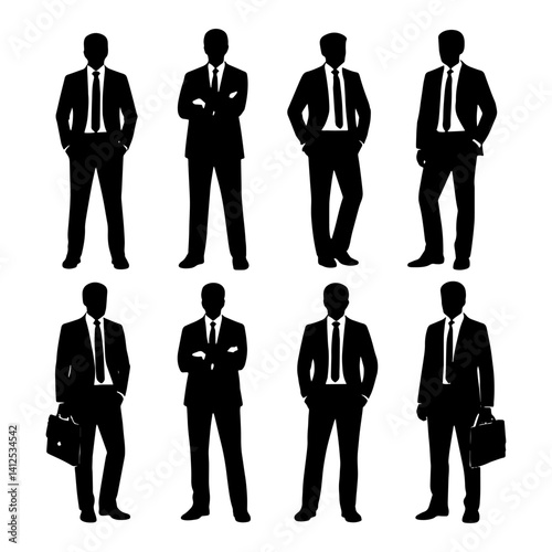 Businessman Silhouettes Set - Man Vector Collection on Isolated Background