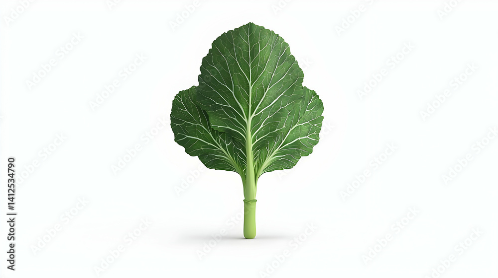 Naklejka premium Detailed Image Of A Single Green Kale Leaf Against White Background