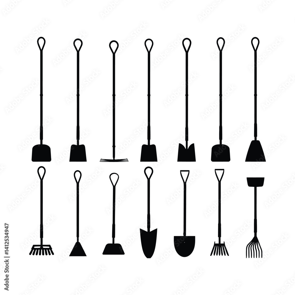 Rake bundle minimalist silhouette design vector art Rake bundle minimalist silhouette design vector art