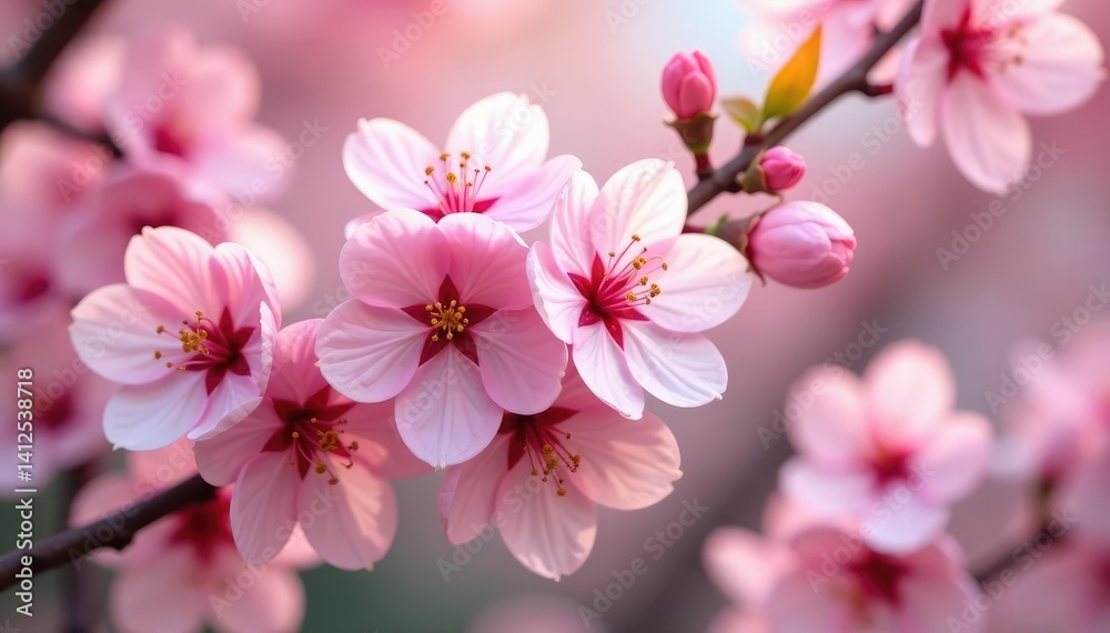 Fototapeta premium Delicate pink sakura blossoms in full bloom, arranged in a repeating pattern , delicate, petals