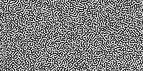Turing reaction diffusion monochrome seamless pattern with chaotic motion .Linear design with biological shapes. Organic lines in memphis. abstract turing organic wallpaper background .	