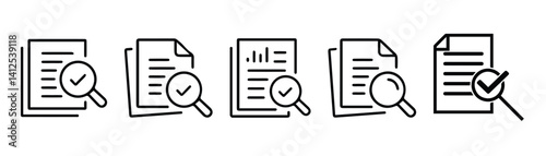 Audit document line icon set. Report symbol. Inspecting sign. Vector illustration eps file